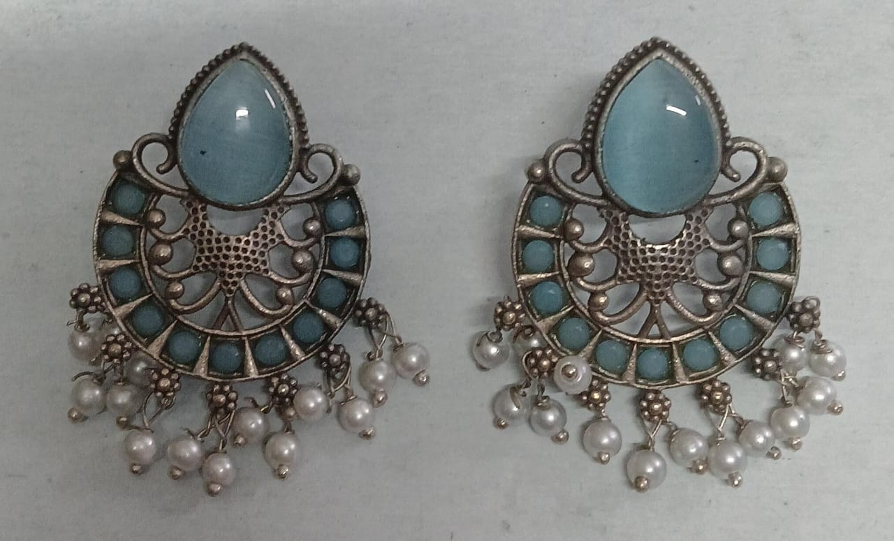 SILVER LOOK ALIKE EARRINGS WITH COLOURED STONES -PARI