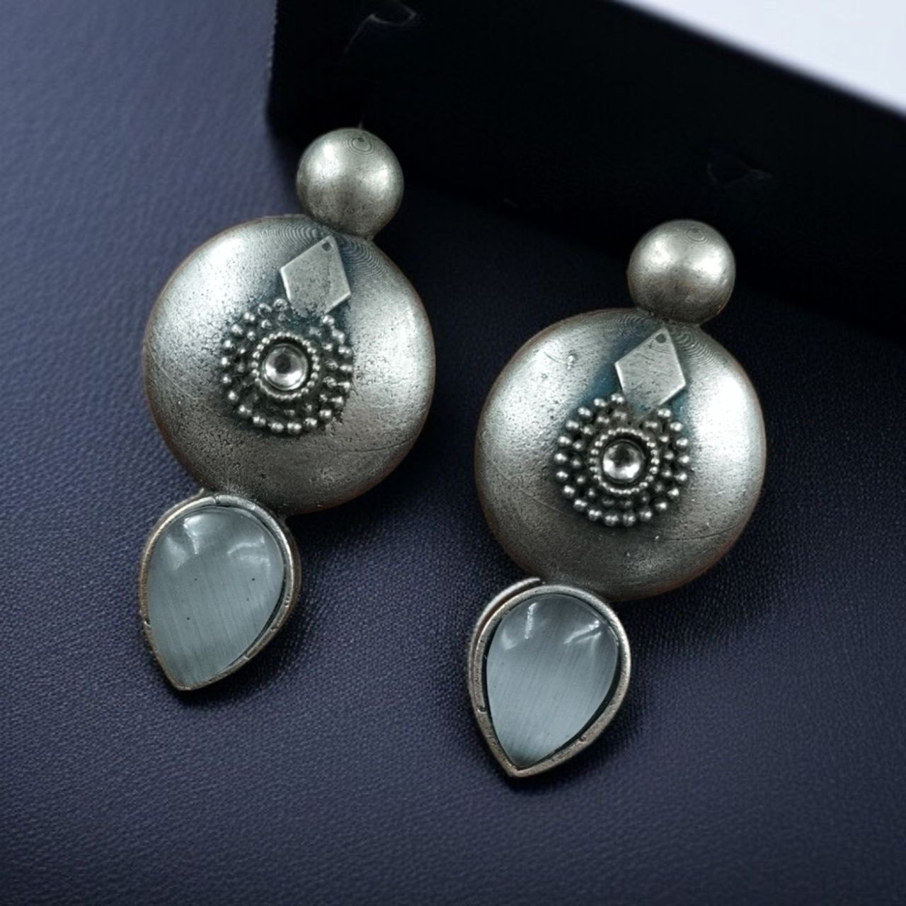 SILVER LOOK ALIKE EARRINGS WITH COLOURED STONES -RIDHI