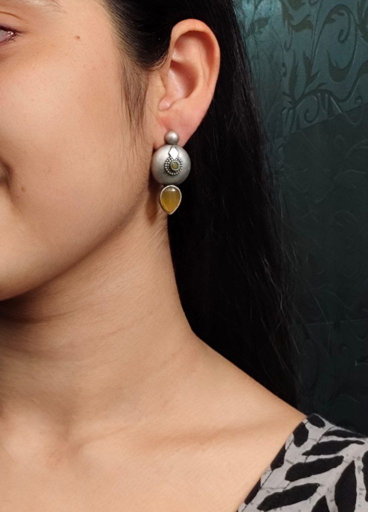 SILVER LOOK ALIKE EARRINGS WITH COLOURED STONES -RIDHI