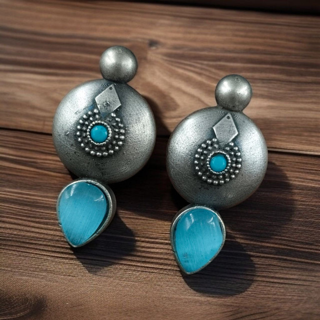SILVER LOOK ALIKE EARRINGS WITH COLOURED STONES -RIDHI