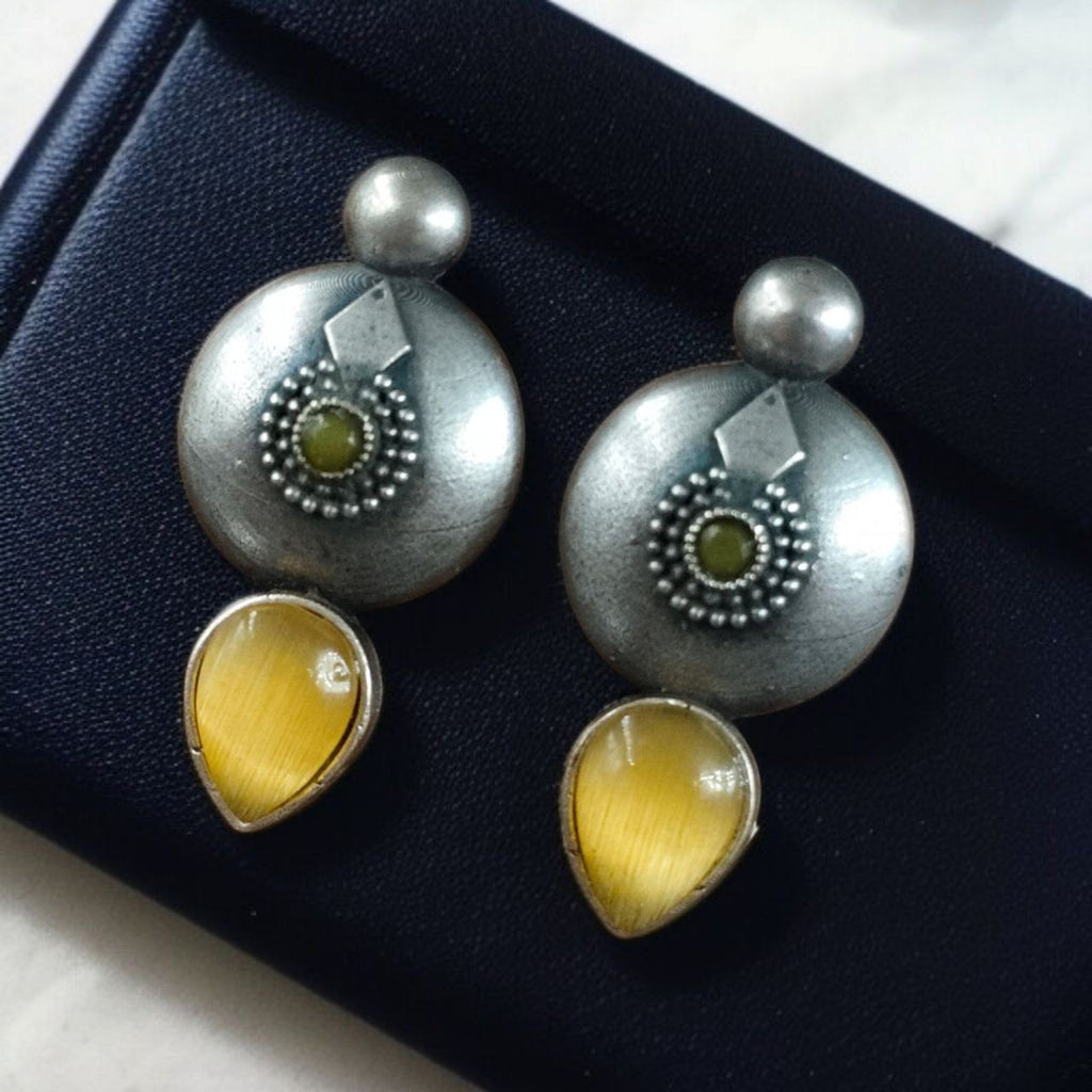 SILVER LOOK ALIKE EARRINGS WITH COLOURED STONES -RIDHI