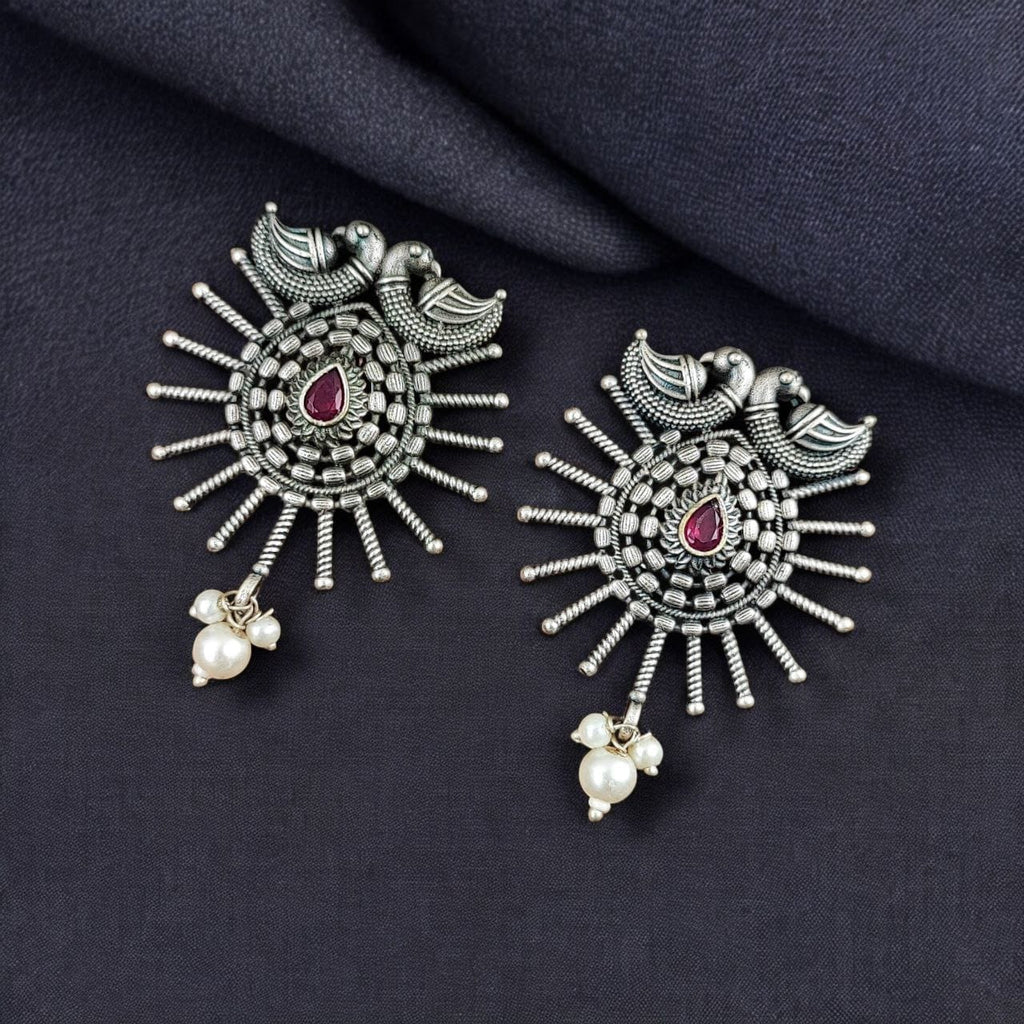 SILVER LOOK ALIKE EARRINGS WITH COLOURED STONES -RIYA