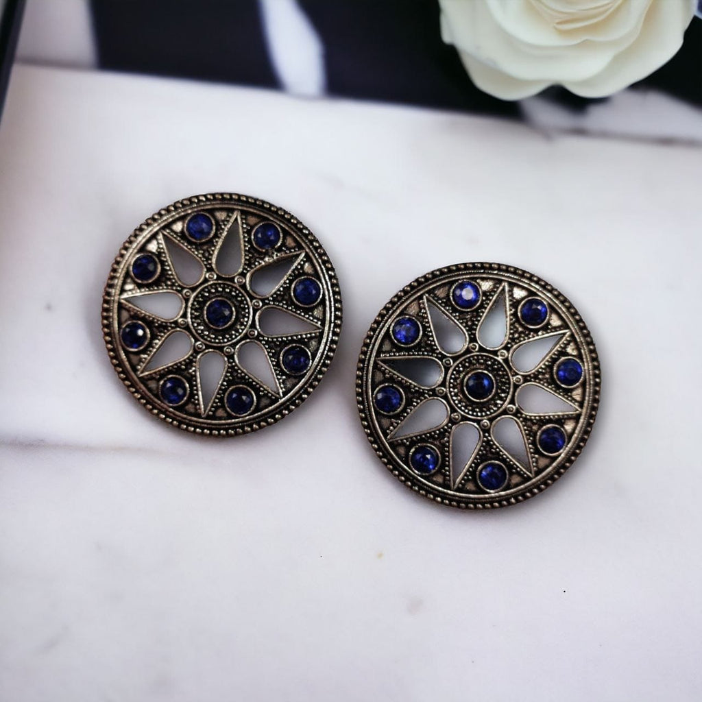 SILVER LOOK ALIKE EARRINGS WITH COLOURED STONES -SITARA