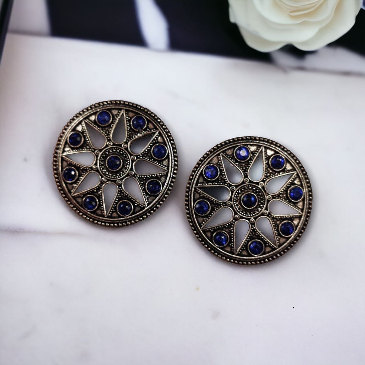 SILVER LOOK ALIKE EARRINGS WITH COLOURED STONES -SITARA