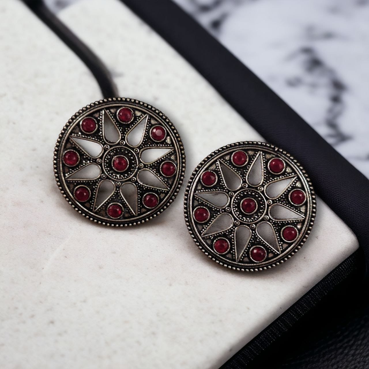 SILVER LOOK ALIKE EARRINGS WITH COLOURED STONES -SITARA
