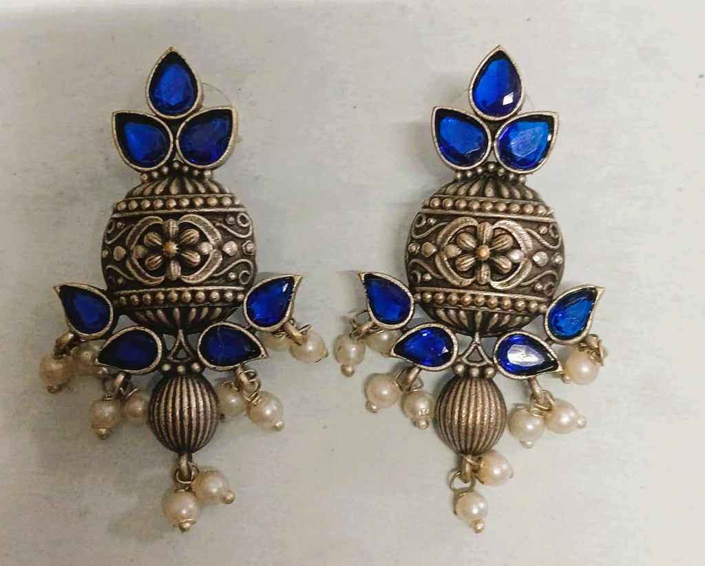 SILVER LOOK ALIKE EARRINGS WITH COLOURED STONES -SUMANA