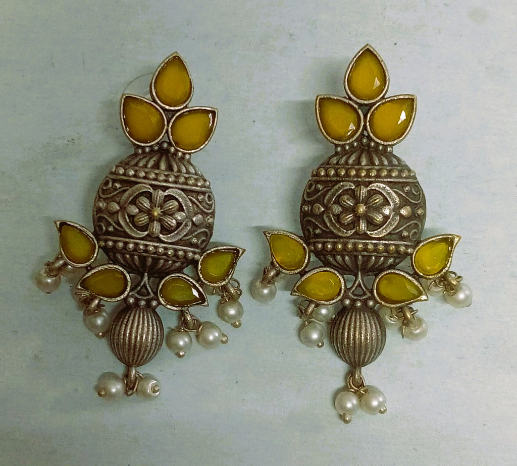SILVER LOOK ALIKE EARRINGS WITH COLOURED STONES -SUMANA