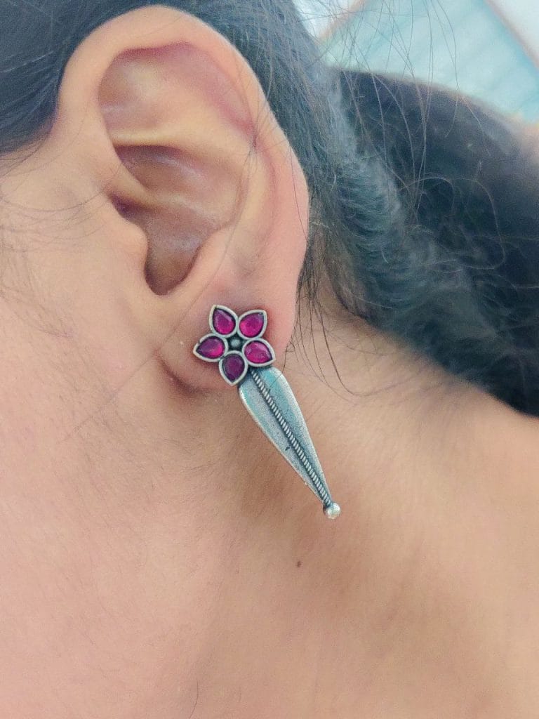 SILVER LOOK ALIKE EARRINGS WITH COLOURED STONES -TARA KINI