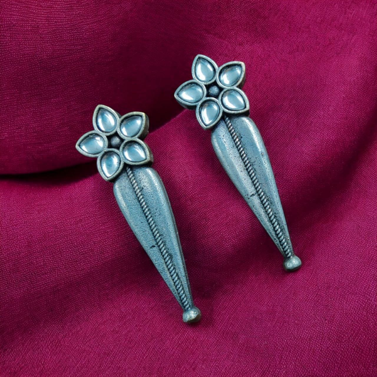 SILVER LOOK ALIKE EARRINGS WITH COLOURED STONES -TARA KINI