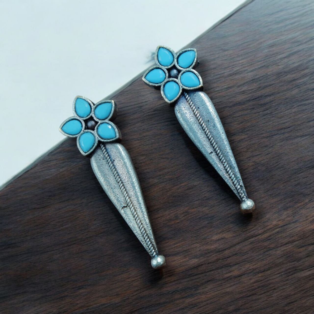 SILVER LOOK ALIKE EARRINGS WITH COLOURED STONES -TARA KINI