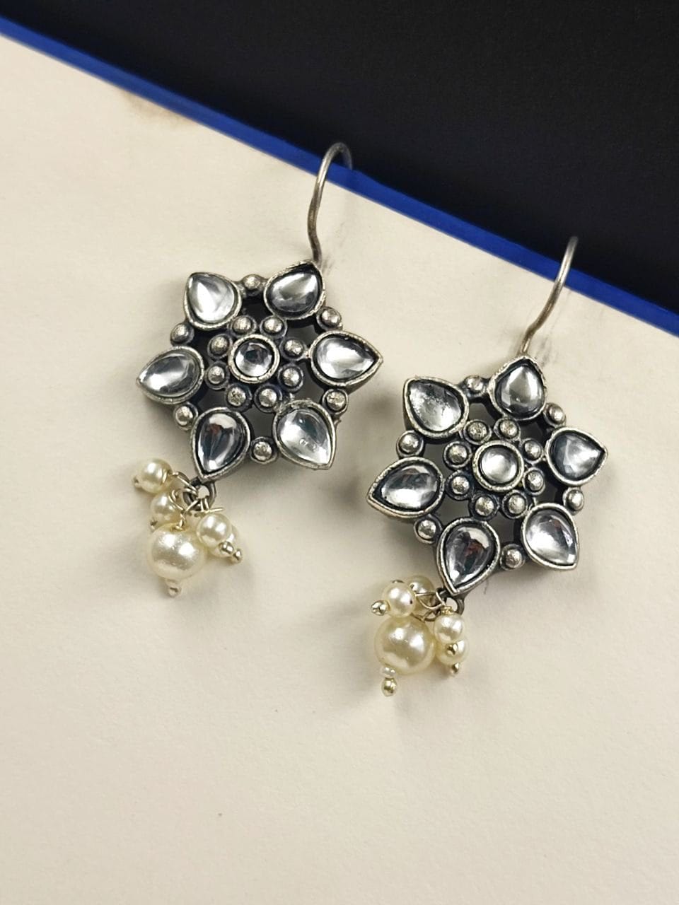 SILVER LOOK ALIKE EARRINGS WITH COLOURED STONES -TARA