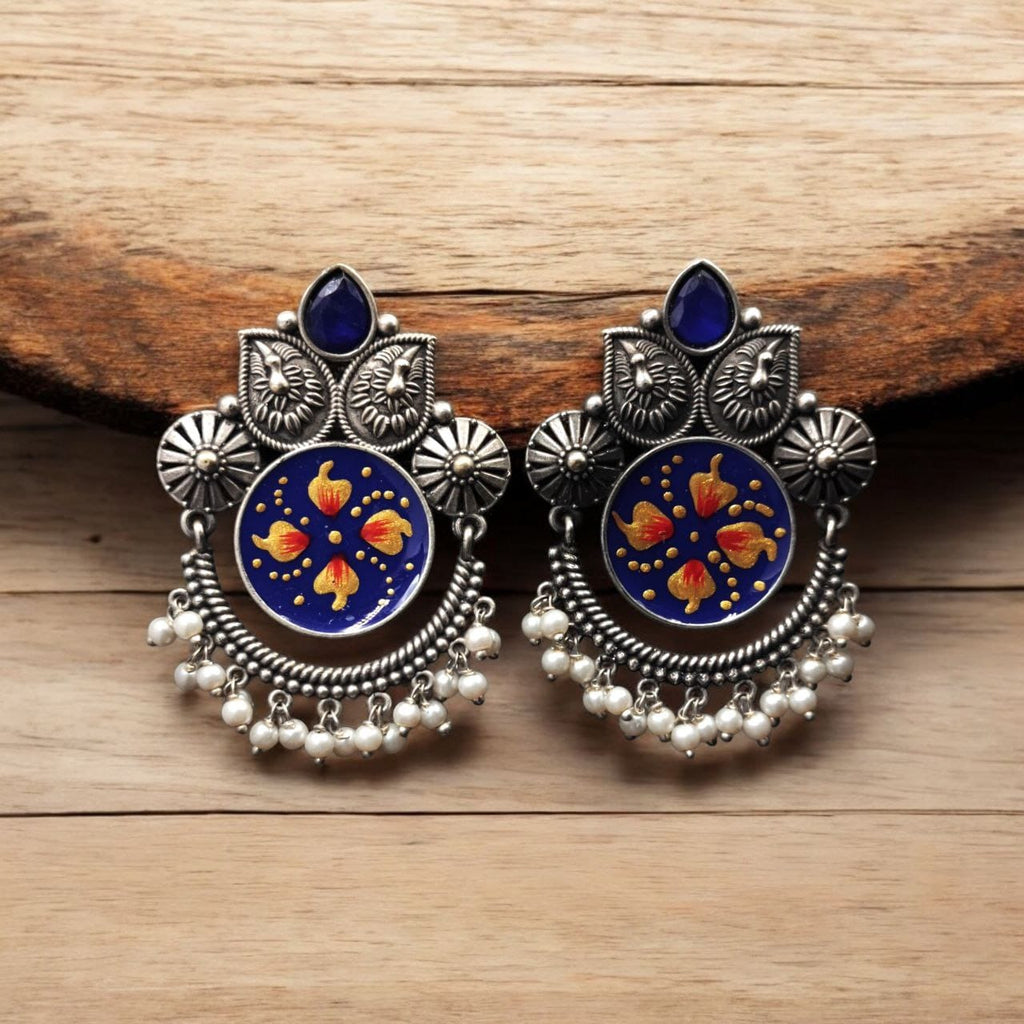 SILVER LOOK ALIKE EARRINGS WITH COLOURED STONES -TARINI