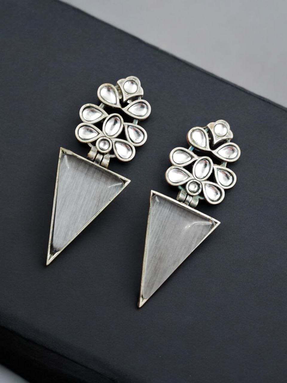SILVER LOOK ALIKE EARRINGS WITH COLOURED STONES -TRICON
