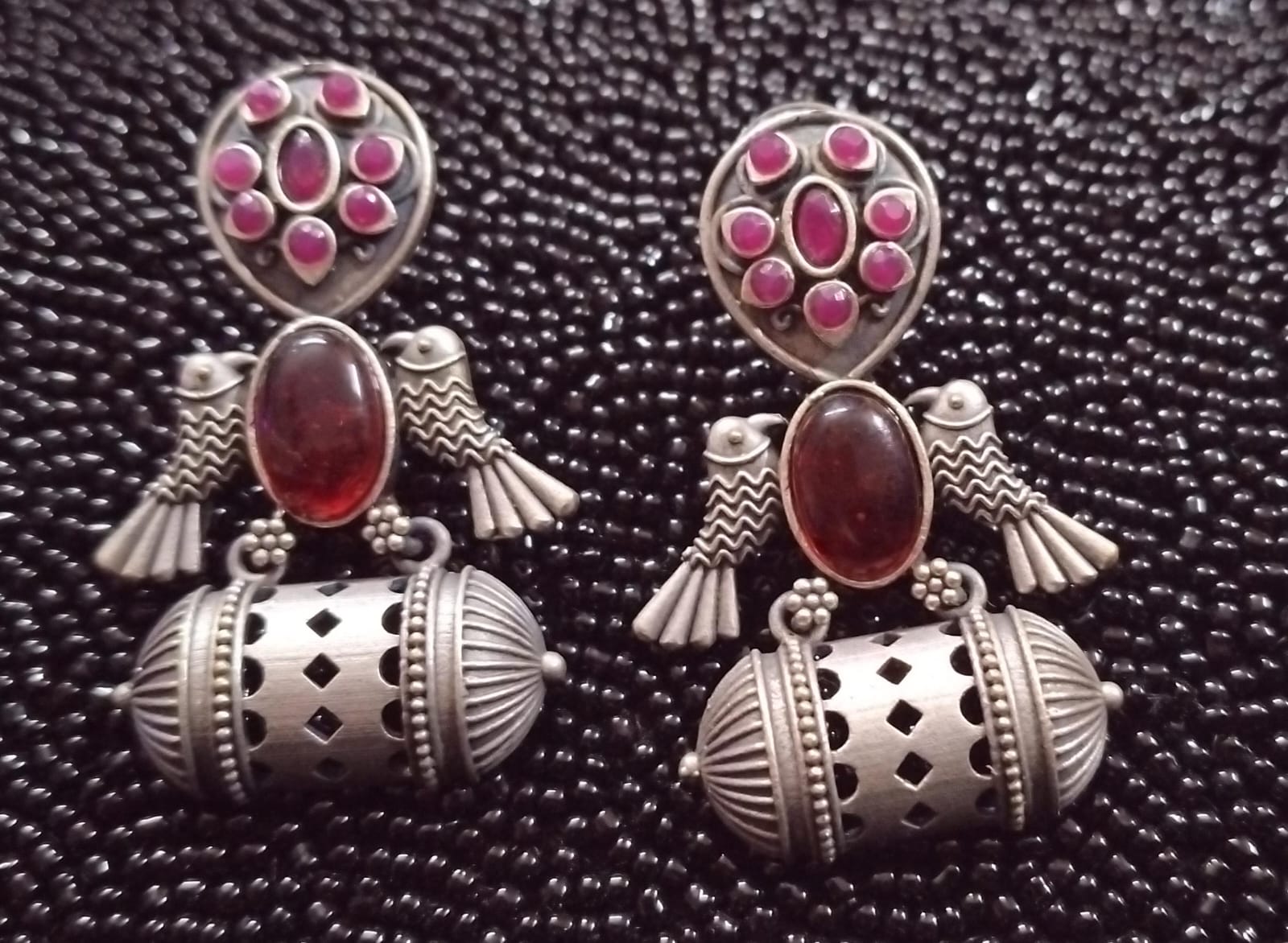 SILVER LOOK ALIKE EARRINGS WITH COLOURED STONES -VAIDEHI