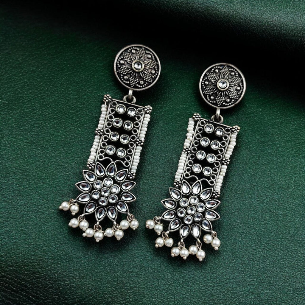 SILVER LOOK ALIKE EARRINGS WITH COLOURED STONES -YAMINI
